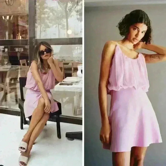 Zara Women’s Pink Knit Mini Dress with Contrasting Trim Size Small - Picture 1 of 5